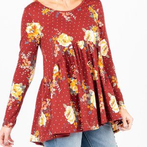 Agnes & Dora Muse Top Long Sleeve Rust Floral Dot NWT XXS Last one!